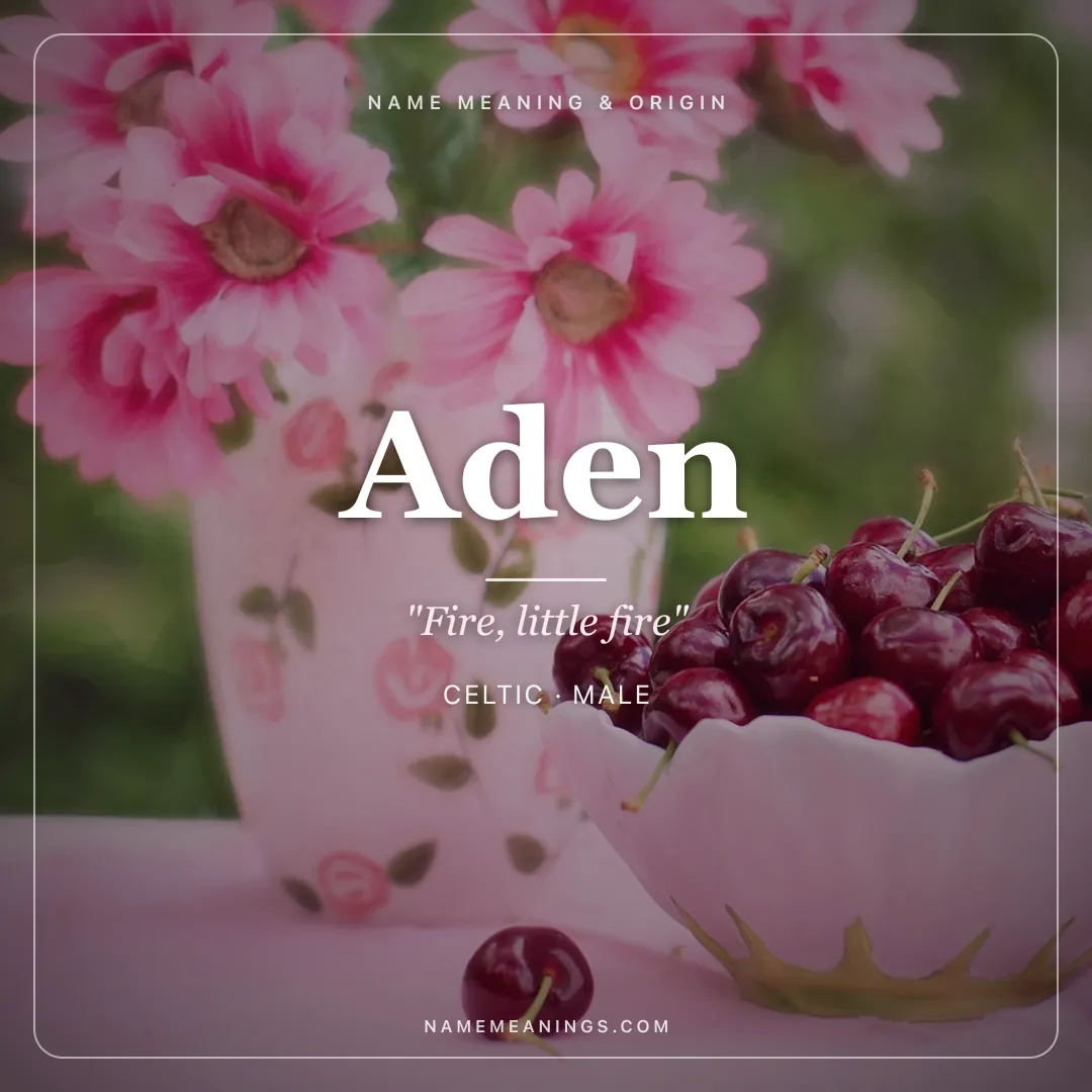 Aden name meaning "Fire, little fire" - Celtic male name share card | NameMeanings