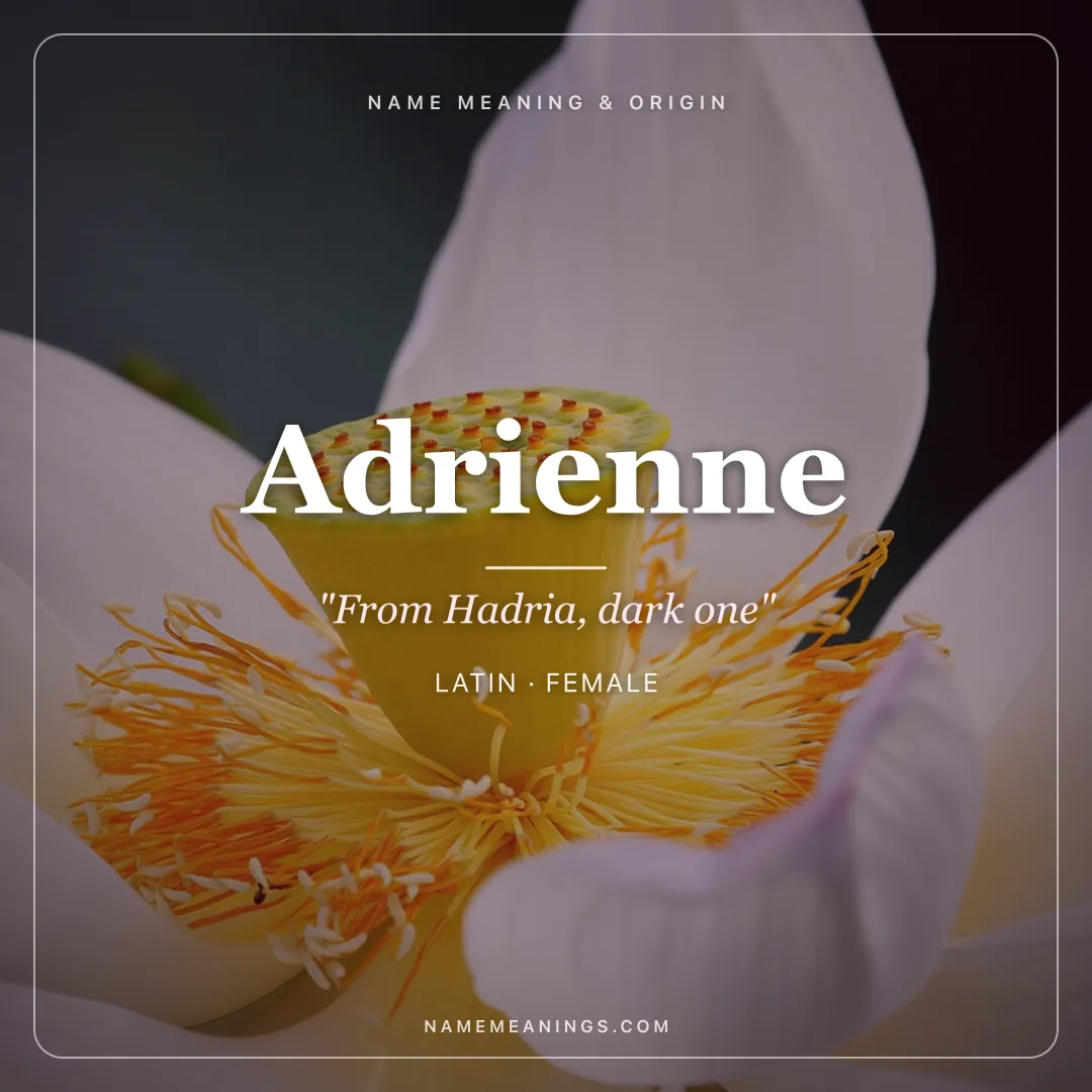 Adrienne name meaning "From Hadria, dark one" - Latin female name share card | NameMeanings