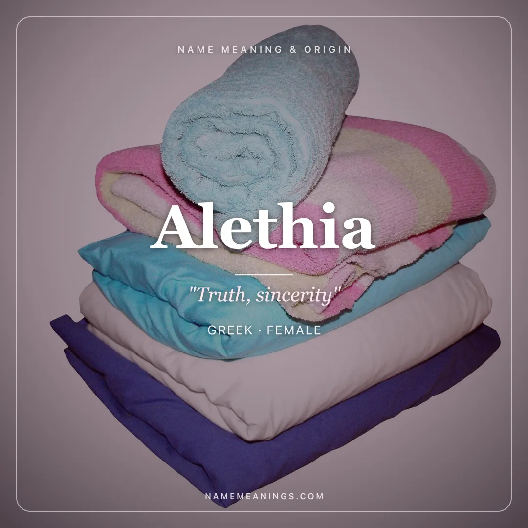 Alethia name meaning "Truth, sincerity" - Greek female name share card | NameMeanings