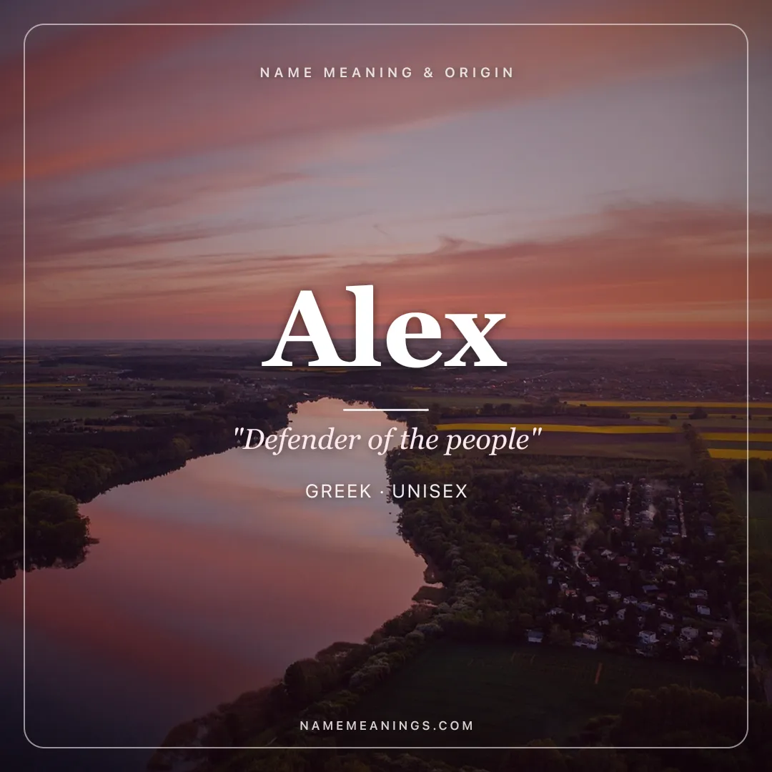 Alex name meaning "Defender of the people" - Greek unisex name share card | NameMeanings
