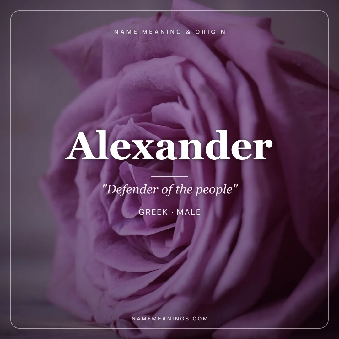 Alexander name meaning "Defender of the people" - Greek male name share card | NameMeanings