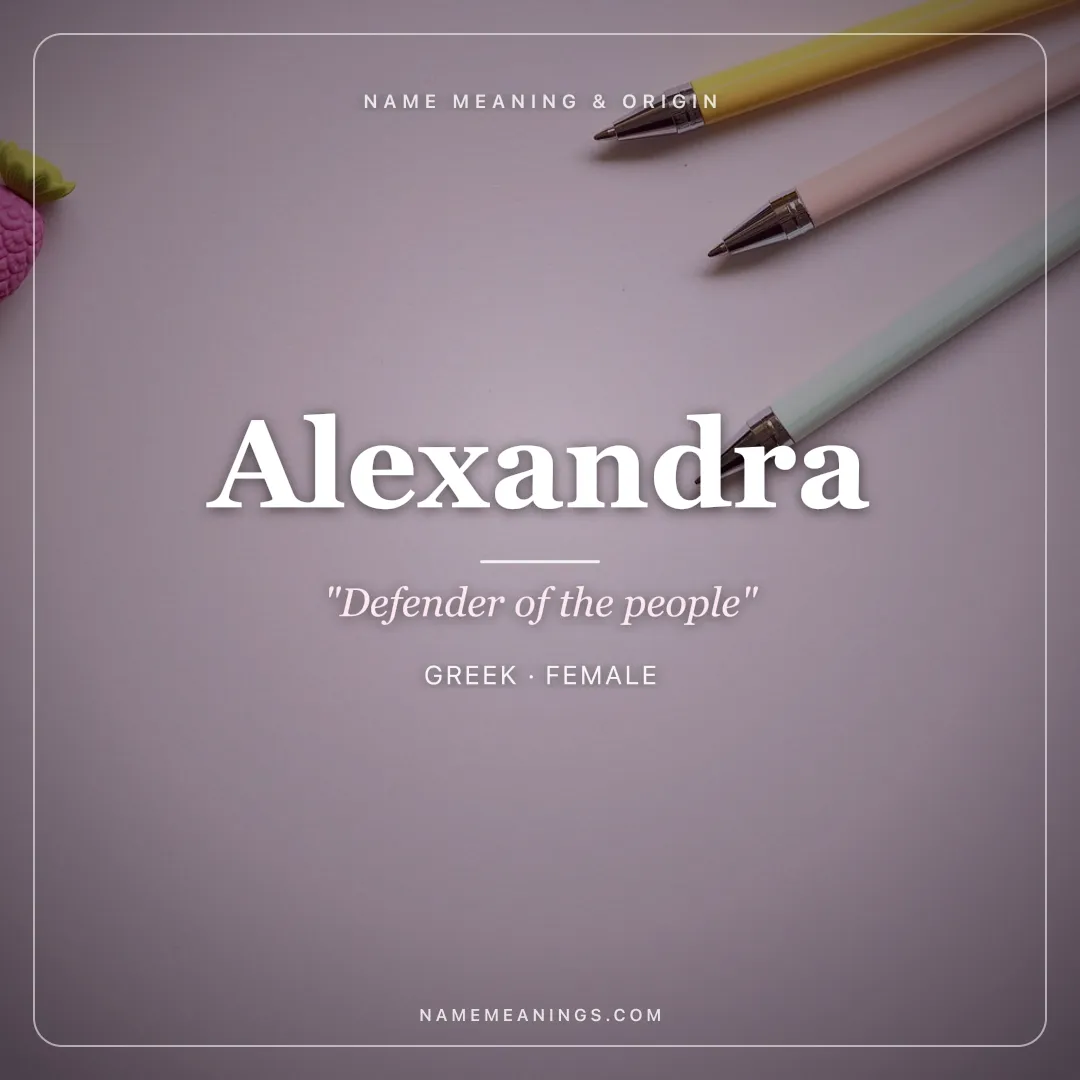 Alexandra name meaning "Defender of the people" - Greek female name share card | NameMeanings