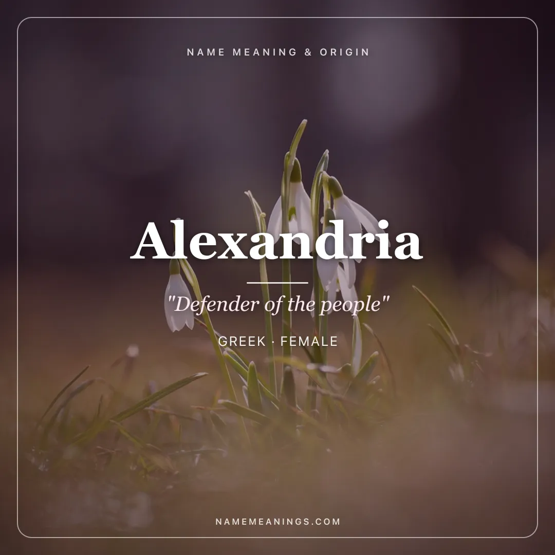 Alexandria name meaning "Defender of the people" - Greek female name share card | NameMeanings