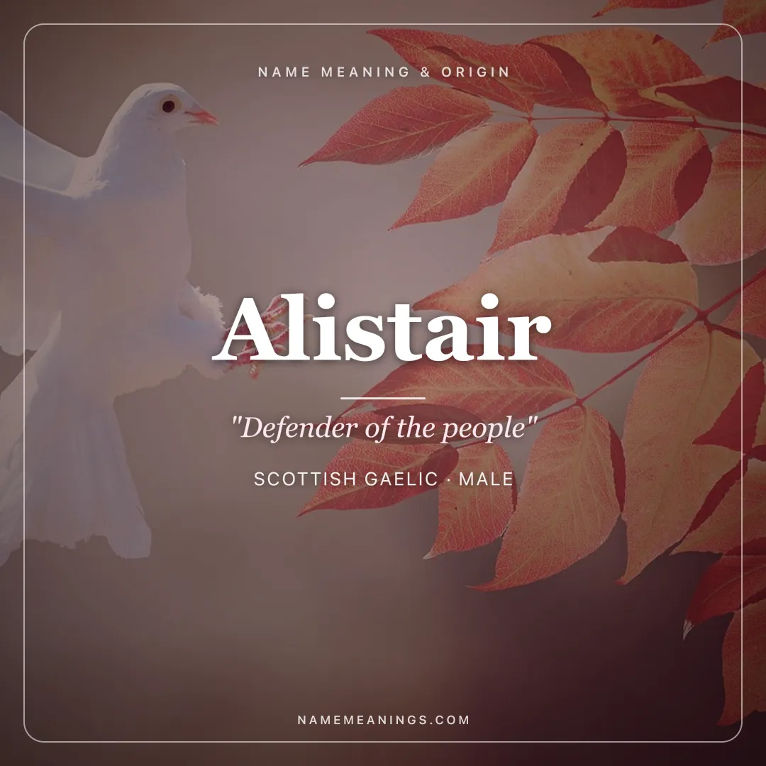 Alistair name meaning "Defender of the people" - Scottish Gaelic, Greek male name share card | NameMeanings