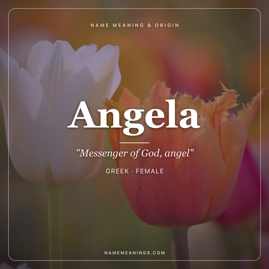 Angela name meaning "Messenger of God, angel" - Greek, Latin female name share card | NameMeanings