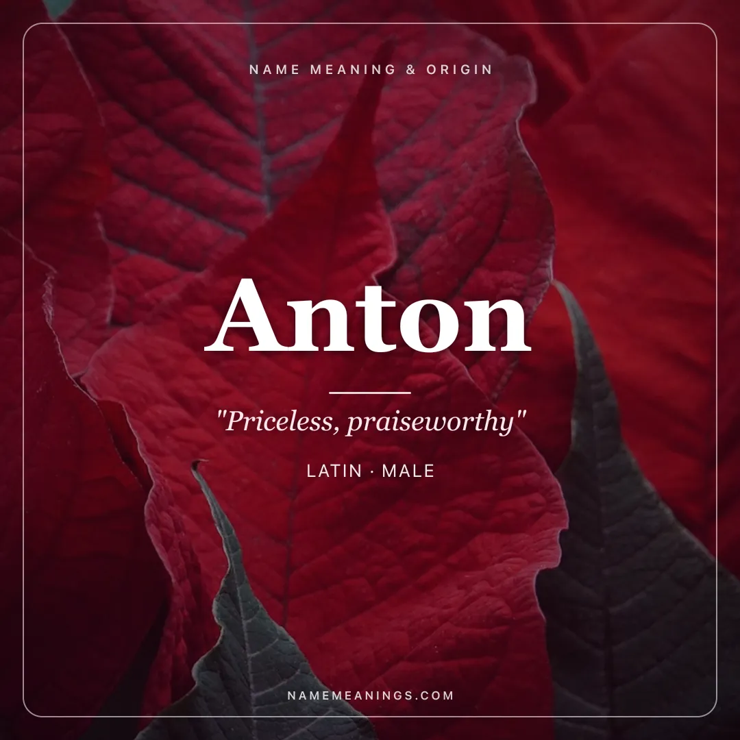 Anton name meaning "Priceless, praiseworthy" - Latin male name share card | NameMeanings