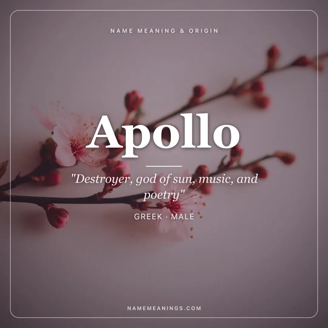 Apollo name meaning "Destroyer, god of sun, music, and poetry" - Greek male name share card | NameMeanings