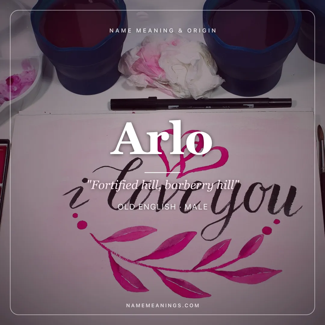 Arlo name meaning "Fortified hill, barberry hill" - Old English, Germanic male name share card | NameMeanings