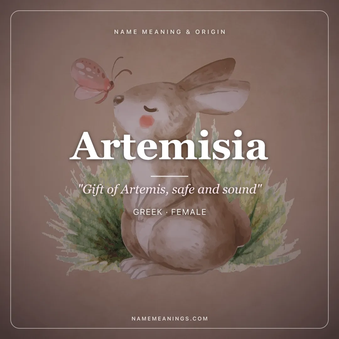 Artemisia name meaning "Gift of Artemis, safe and sound" - Greek female name share card | NameMeanings