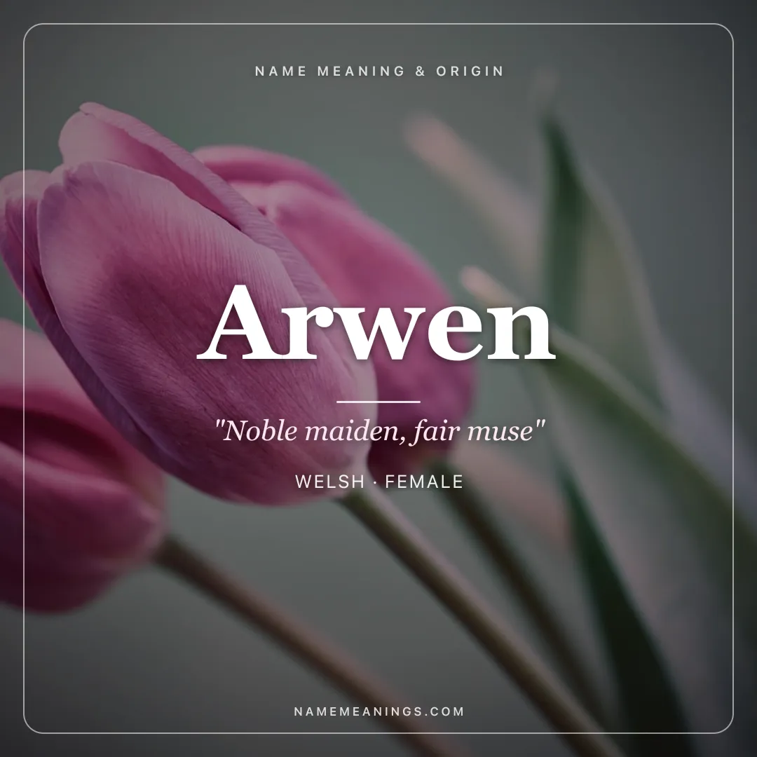 Arwen name meaning "Noble maiden, fair muse" - Welsh female name share card | NameMeanings