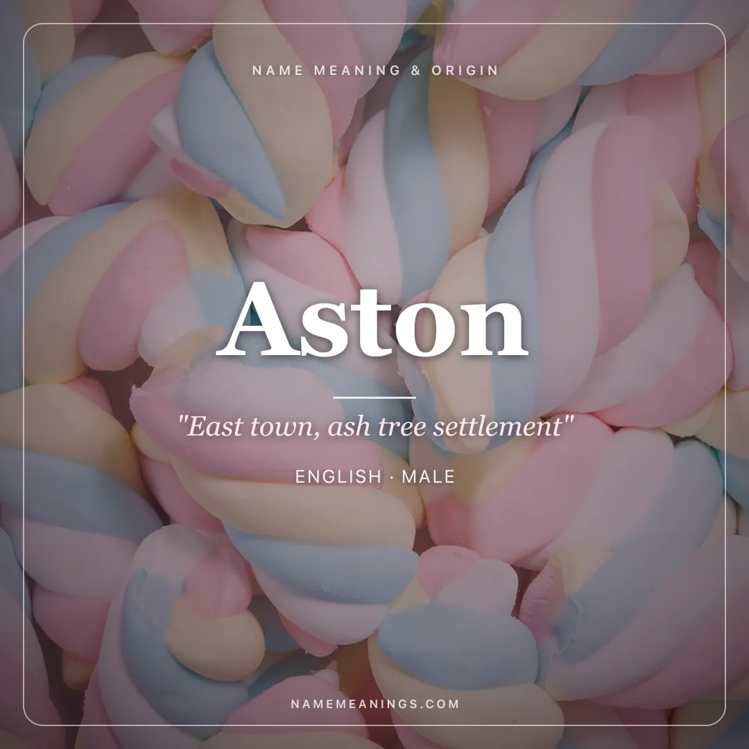 Aston name meaning "East town, ash tree settlement" - English male name share card | NameMeanings