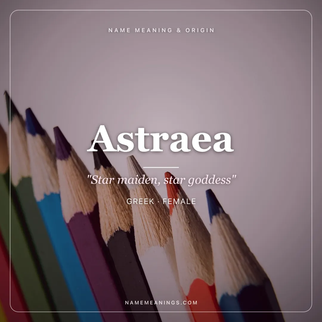 Astraea name meaning "Star maiden, star goddess" - Greek female name share card | NameMeanings