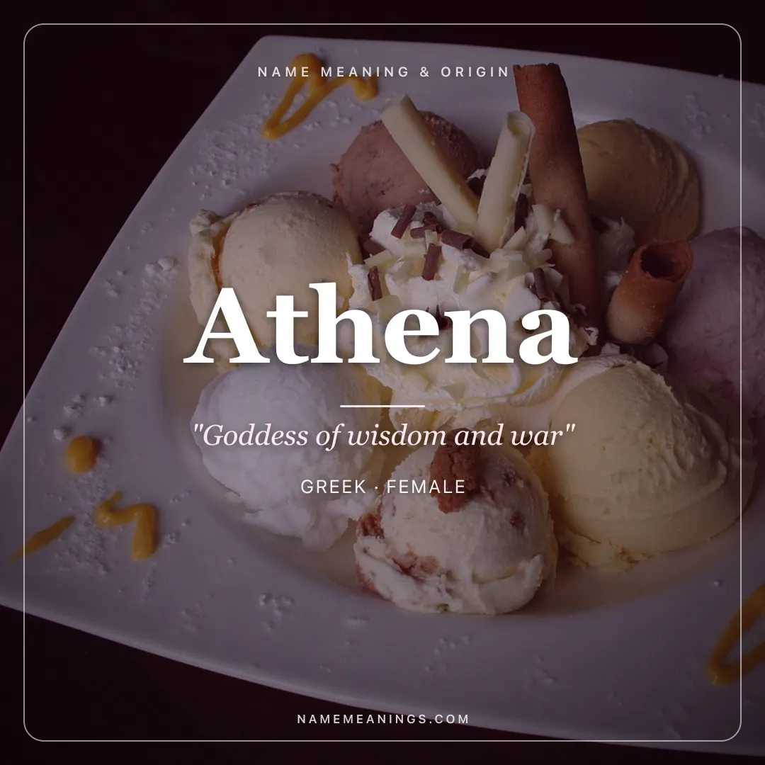 Athena name meaning "Goddess of wisdom and war" - Greek female name share card | NameMeanings