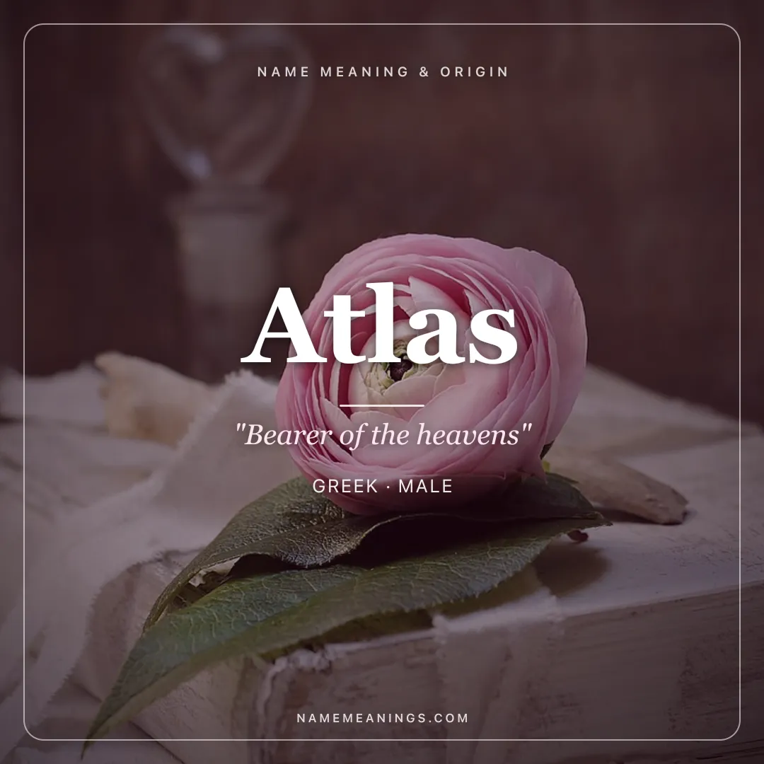Atlas name meaning "Bearer of the heavens" - Greek male name share card | NameMeanings