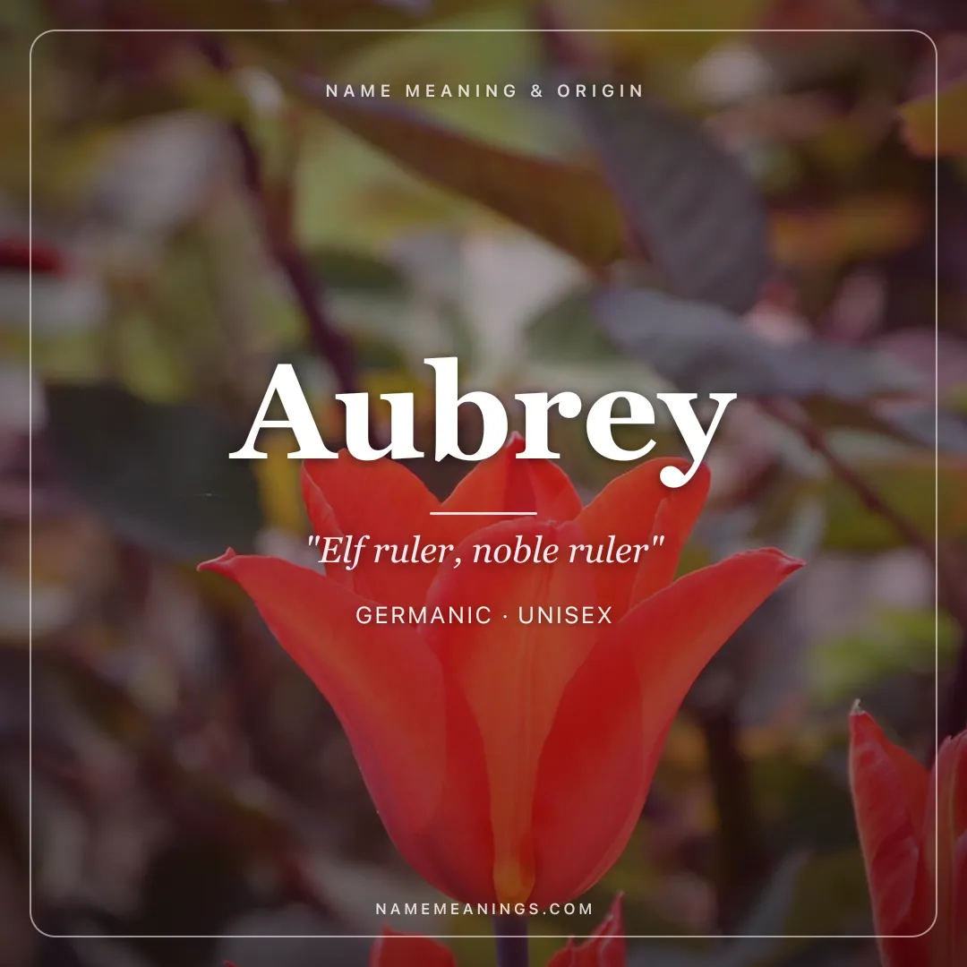 Aubrey name meaning "Elf ruler, noble ruler" - Germanic, French unisex name share card | NameMeanings
