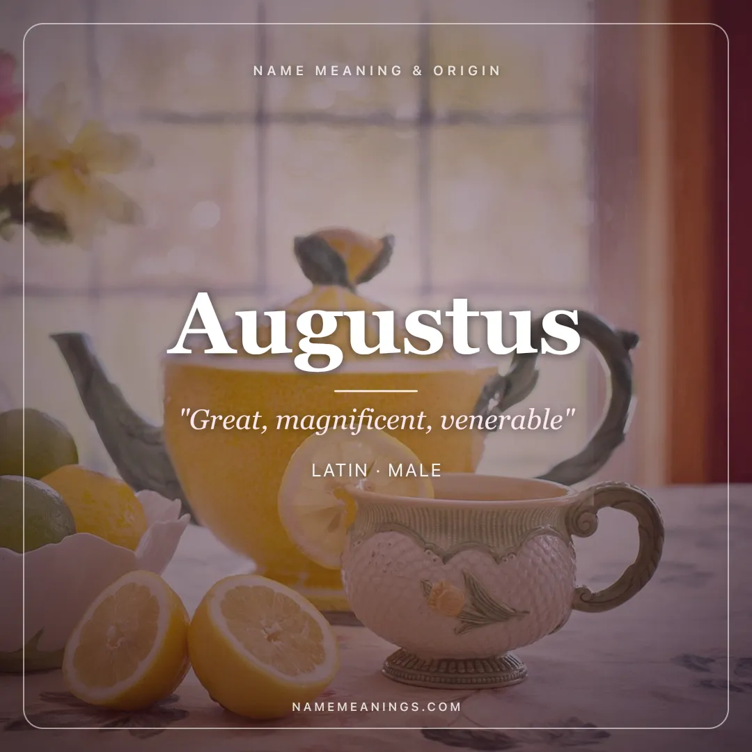 Augustus name meaning "Great, magnificent, venerable" - Latin male name share card | NameMeanings
