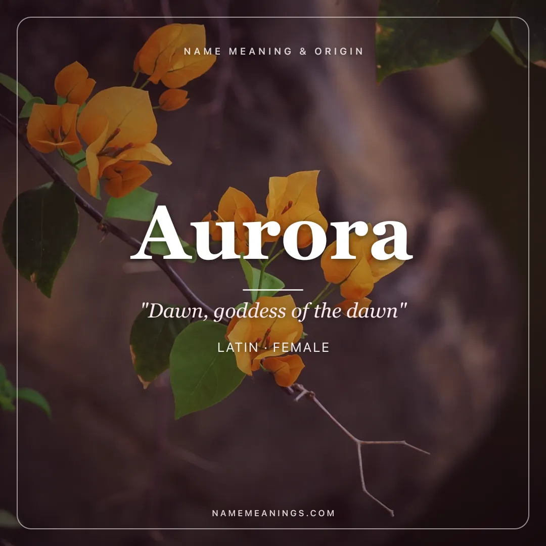 Aurora name meaning "Dawn, goddess of the dawn" - Latin female name share card | NameMeanings