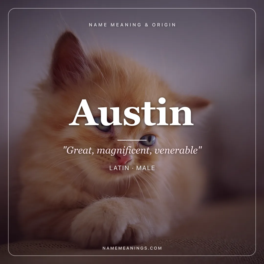 Austin name meaning "Great, magnificent, venerable" - Latin, English male name share card | NameMeanings