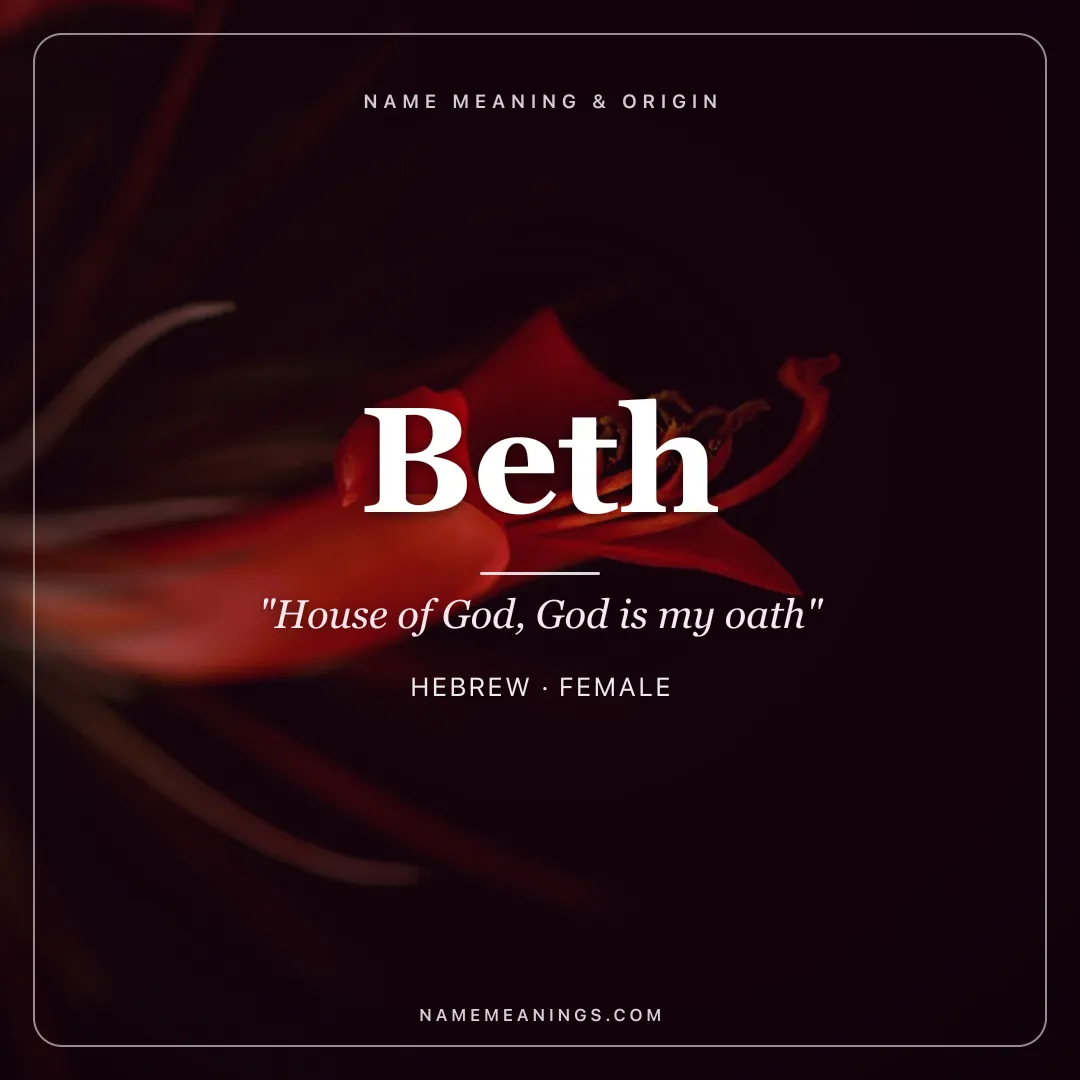 Beth name meaning "House of God, God is my oath" - Hebrew female name share card | NameMeanings