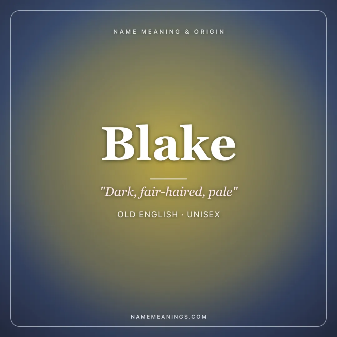 Blake name meaning "Dark, fair-haired, pale" - Old English unisex name share card | NameMeanings
