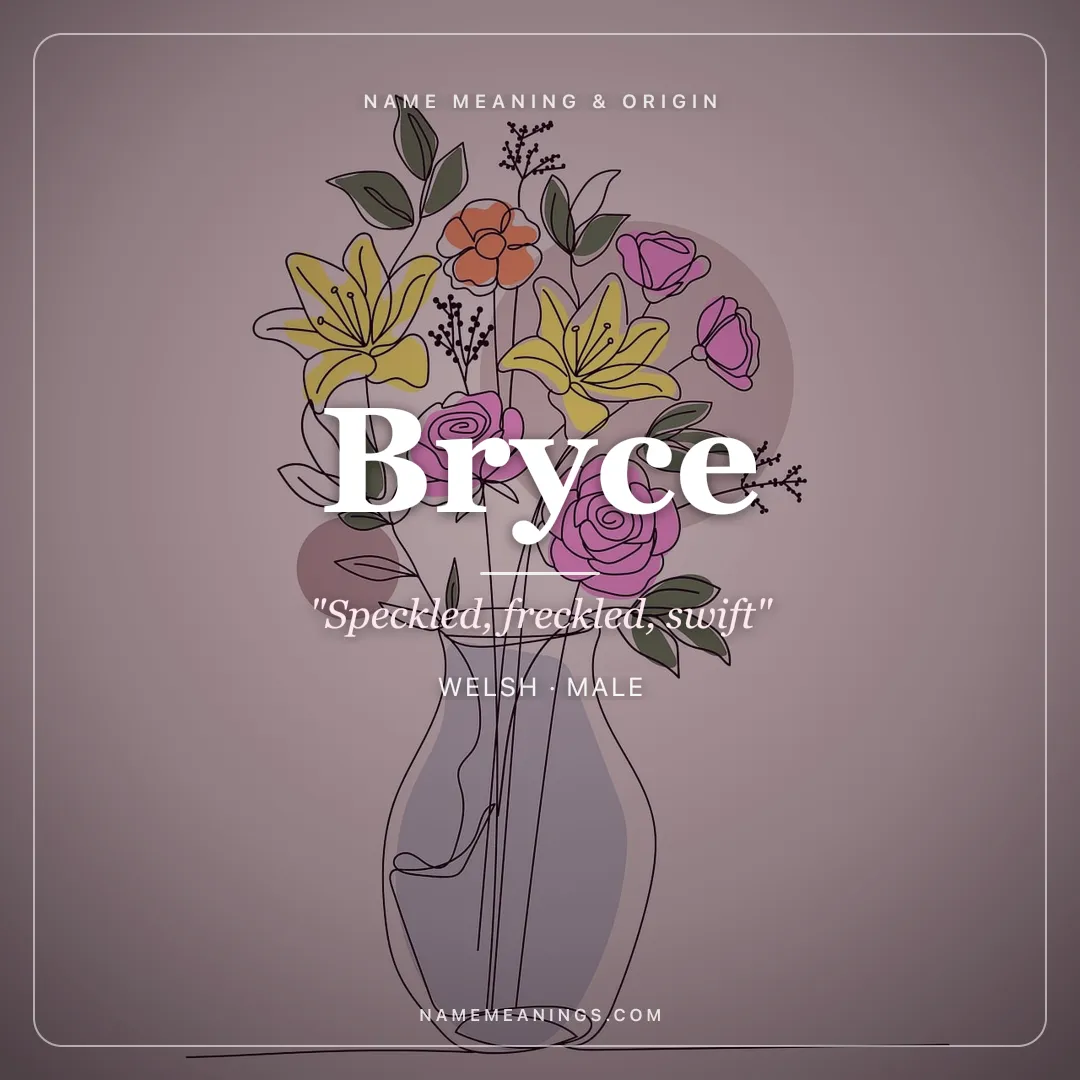 Bryce name meaning "Speckled, freckled, swift" - Welsh, Celtic male name share card | NameMeanings