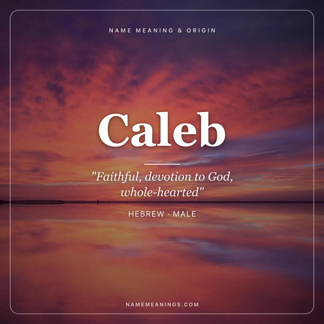 Caleb name meaning "Faithful, devotion to God, whole-hearted" - Hebrew male name share card | NameMeanings