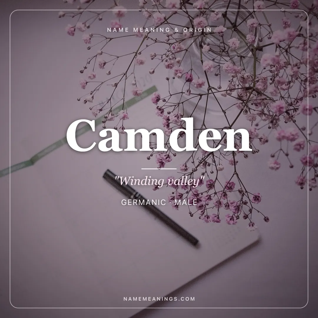 Camden name meaning "Winding valley" - Germanic male name share card | NameMeanings