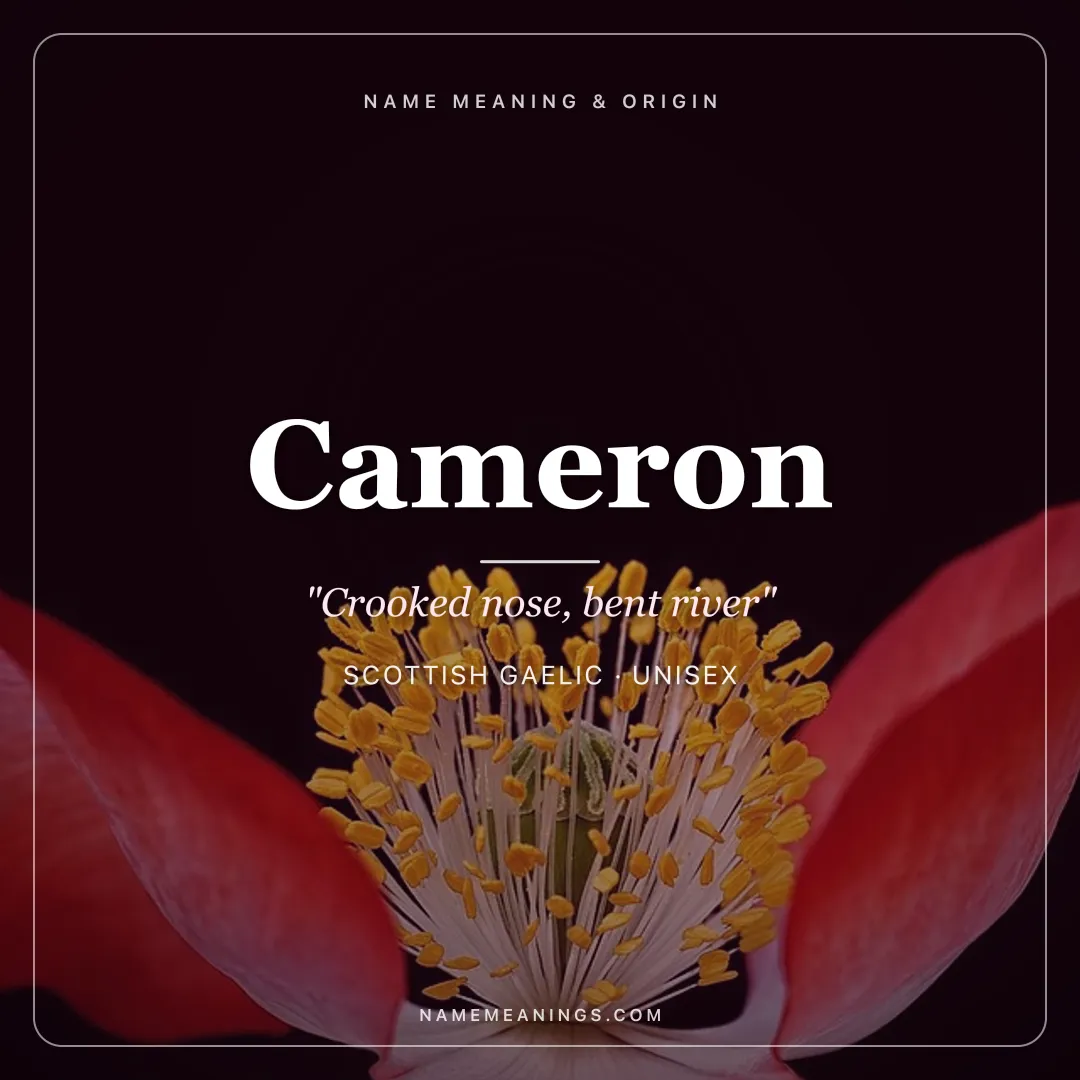 Cameron name meaning "Crooked nose, bent river" - Scottish Gaelic unisex name share card | NameMeanings