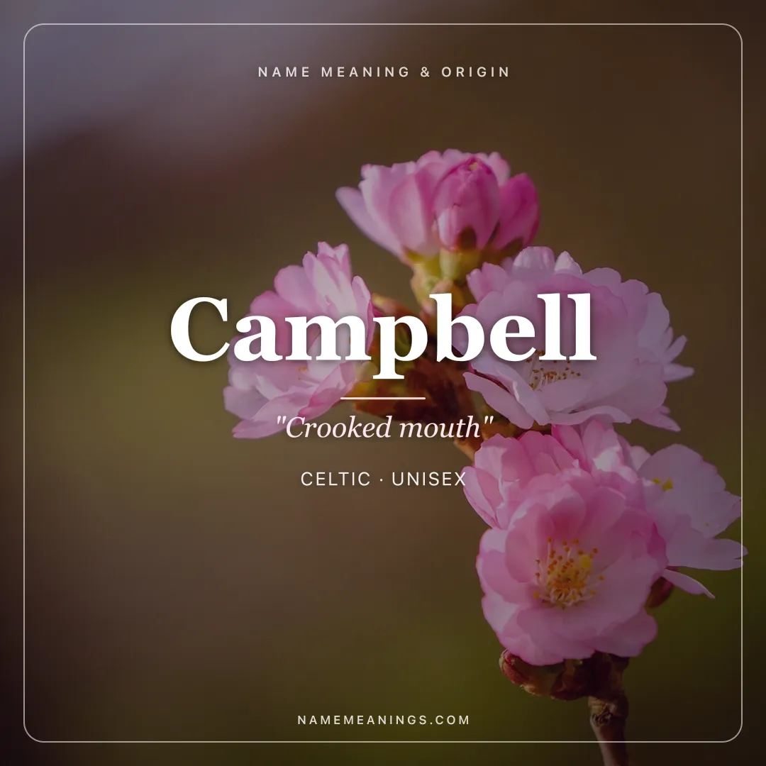 Campbell name meaning "Crooked mouth" - Celtic unisex name share card | NameMeanings