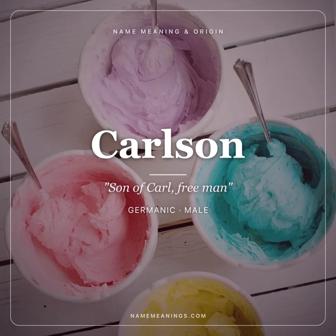 Carlson name meaning "Son of Carl, free man" - Germanic male name share card | NameMeanings