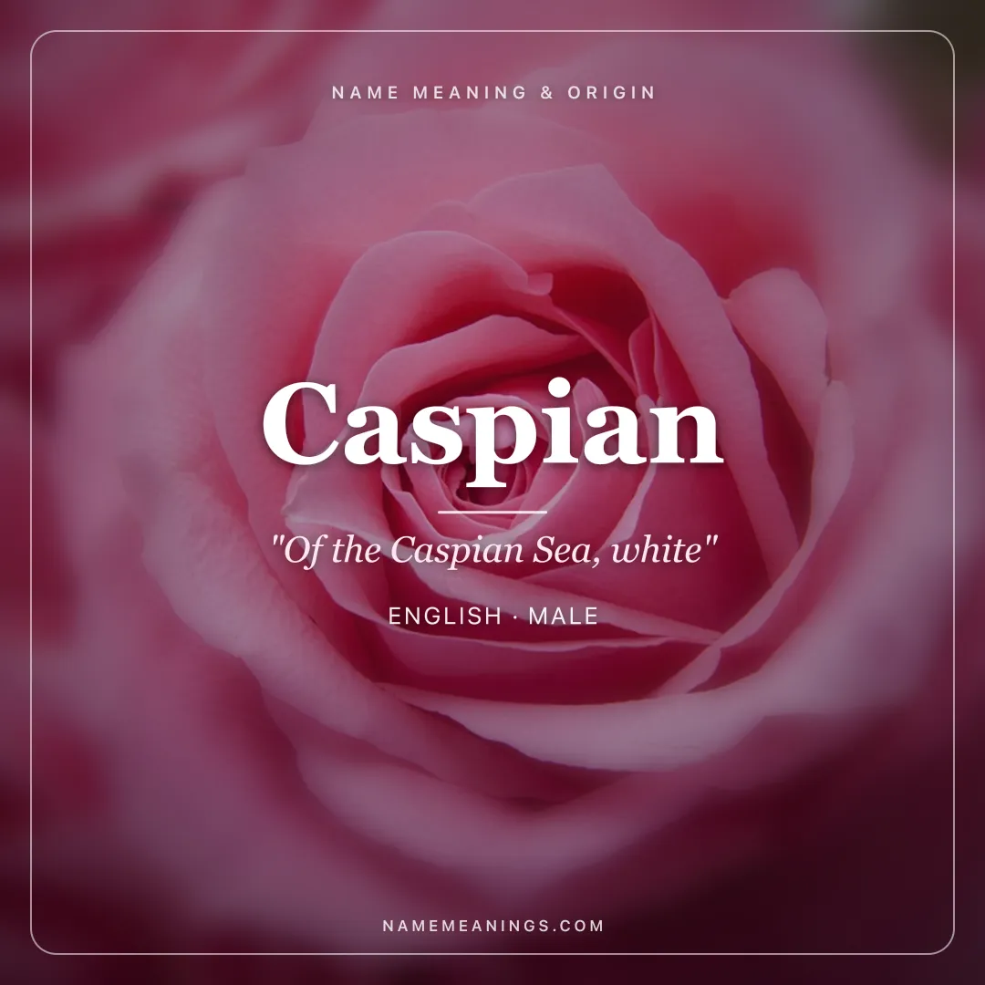 Caspian name meaning "Of the Caspian Sea, white" - English, Persian male name share card | NameMeanings