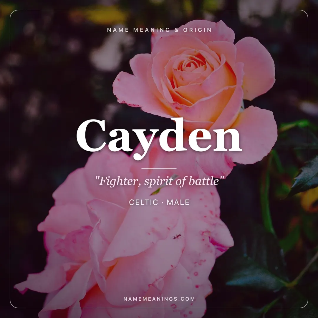 Cayden name meaning "Fighter, spirit of battle" - Celtic male name share card | NameMeanings