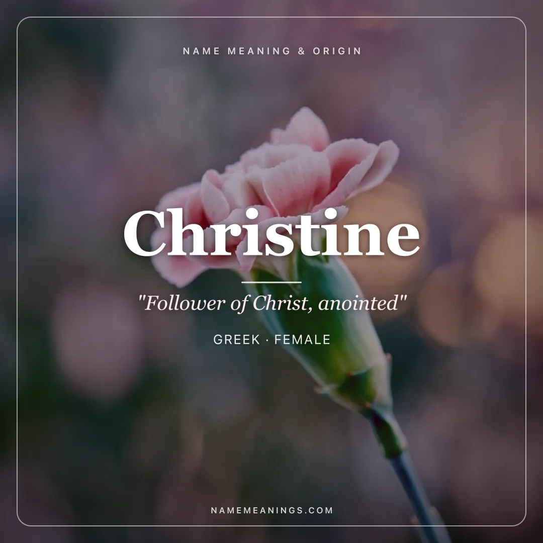 Christine name meaning "Follower of Christ, anointed" - Greek, French female name share card | NameMeanings