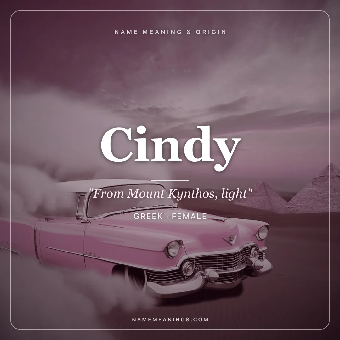 Cindy name meaning "From Mount Kynthos, light" - Greek female name share card | NameMeanings