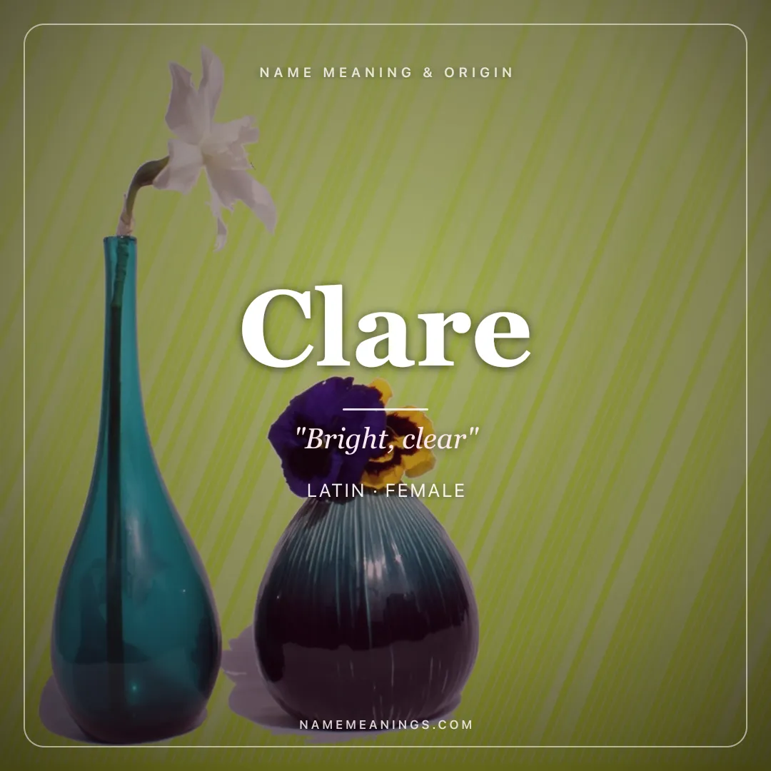 Clare name meaning "Bright, clear" - Latin female name share card | NameMeanings