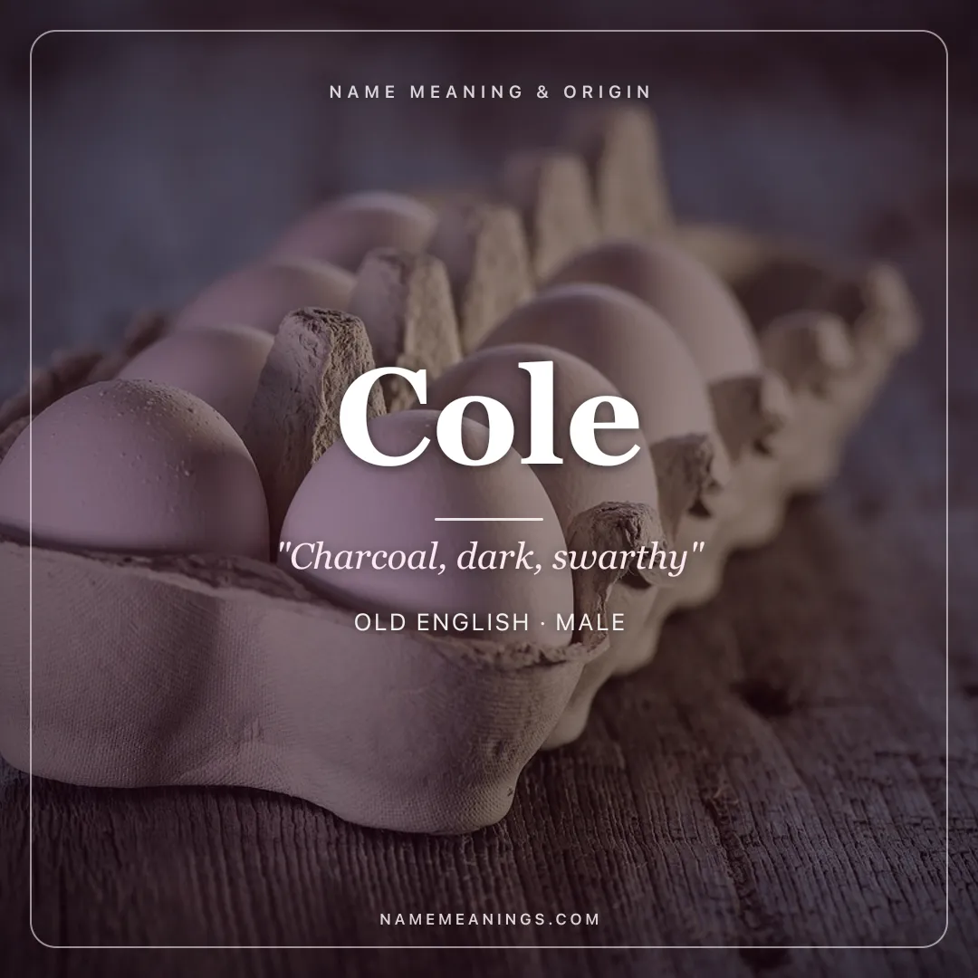Cole name meaning "Charcoal, dark, swarthy" - Old English male name share card | NameMeanings