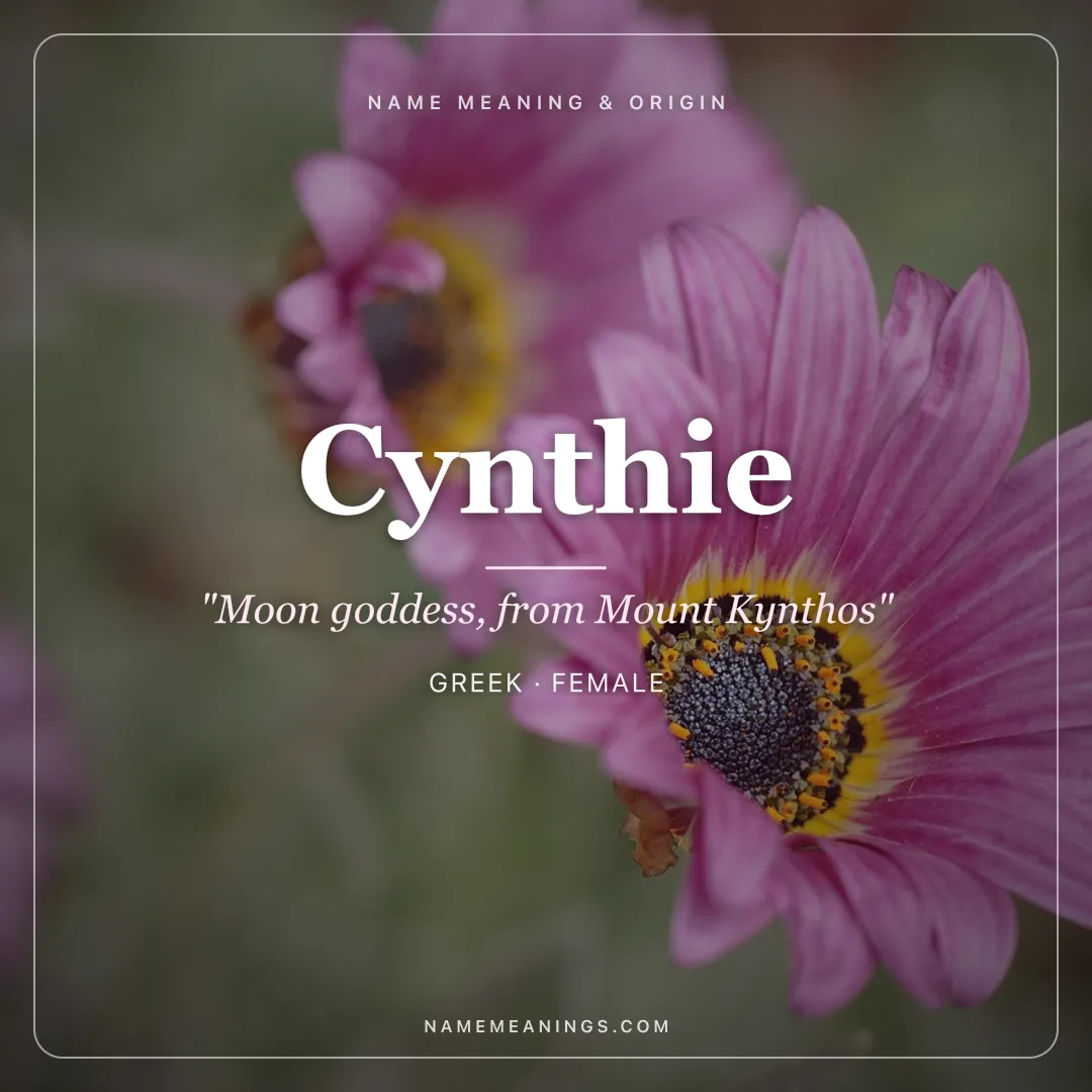 Cynthie name meaning "Moon goddess, from Mount Kynthos" - Greek female name share card | NameMeanings
