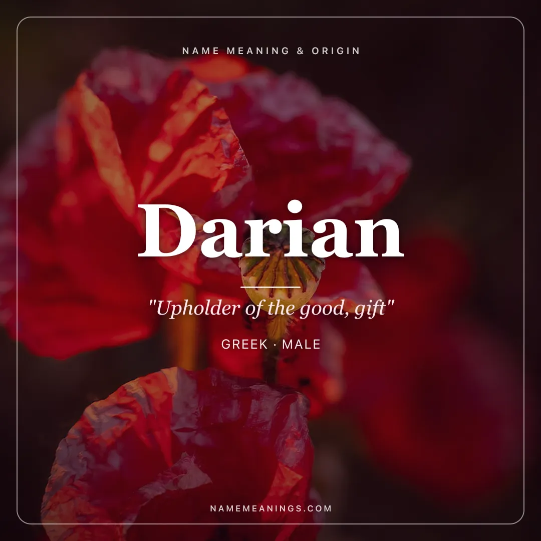 Darian name meaning "Upholder of the good, gift" - Greek male name share card | NameMeanings