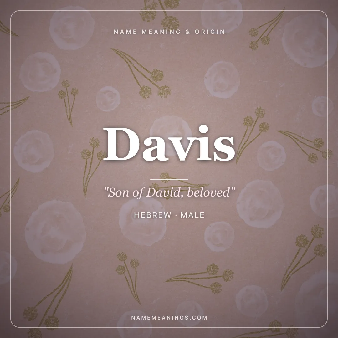 Davis name meaning "Son of David, beloved" - Hebrew male name share card | NameMeanings