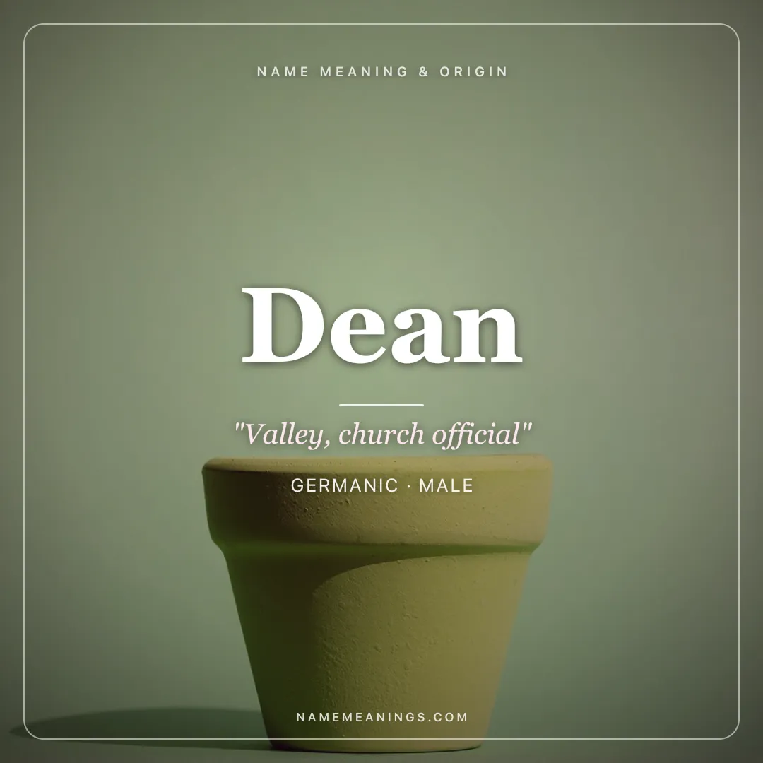 Dean name meaning "Valley, church official" - Germanic male name share card | NameMeanings