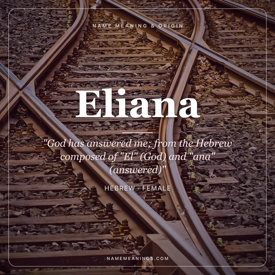 Eliana name meaning "God has answered me; from the Hebrew composed of "El" (God) and "ana" (answered)" - Hebrew female name share card | NameMeanings