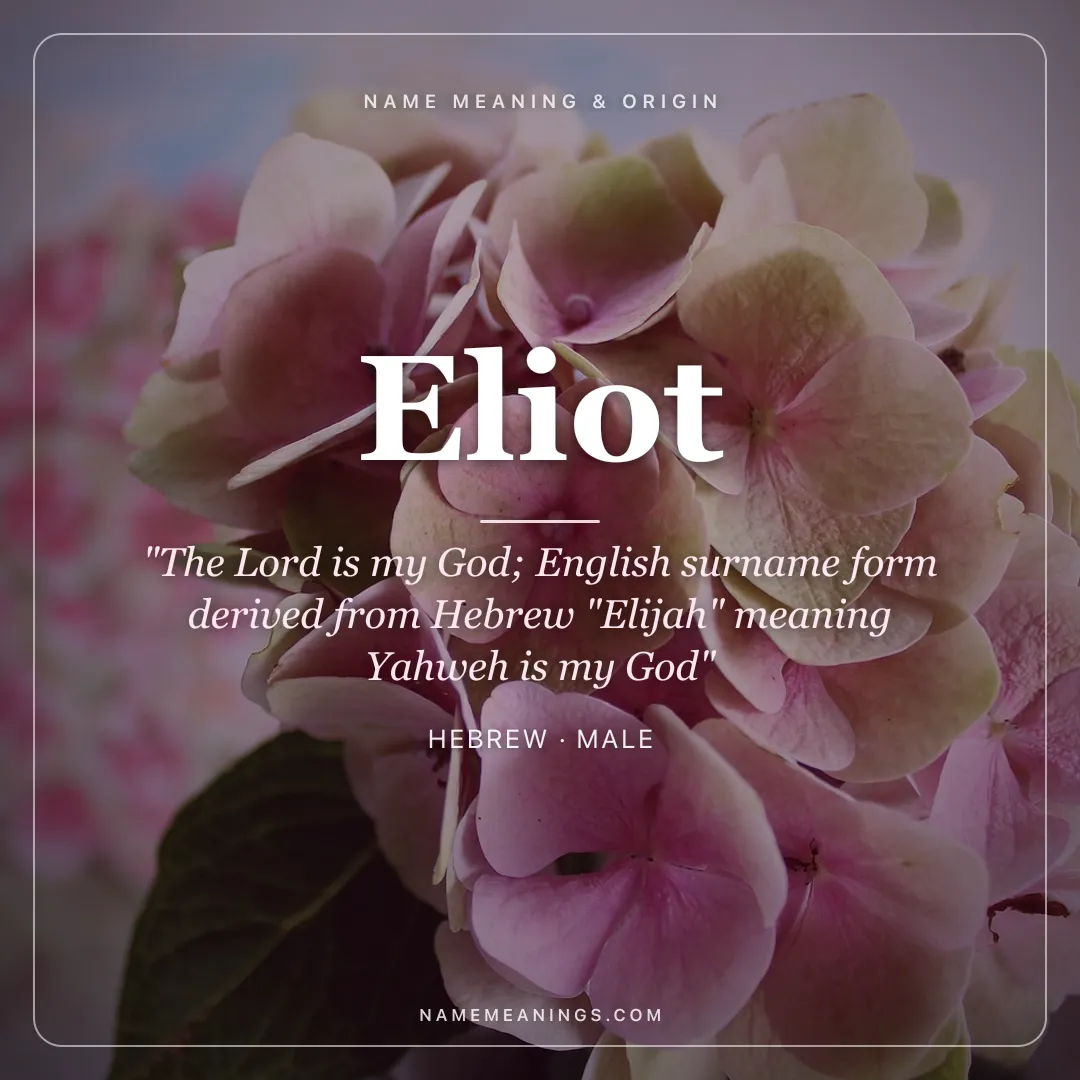 Eliot name meaning "The Lord is my God; English surname form derived from Hebrew "Elijah" meaning Yahweh is my God" - Hebrew male name share card | NameMeanings