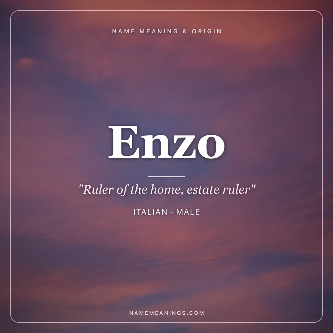 Enzo name meaning "Ruler of the home, estate ruler" - Italian, Germanic male name share card | NameMeanings