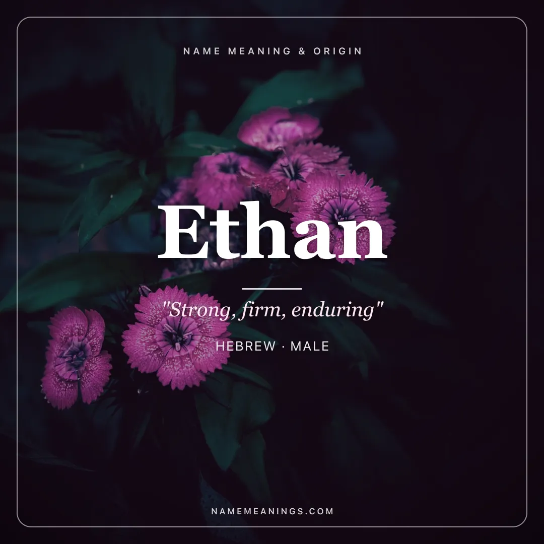 Ethan name meaning "Strong, firm, enduring" - Hebrew male name share card | NameMeanings