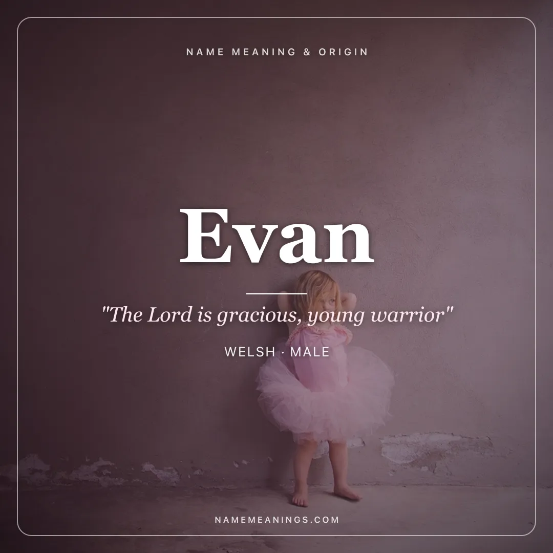 Evan name meaning "The Lord is gracious, young warrior" - Welsh, Hebrew male name share card | NameMeanings