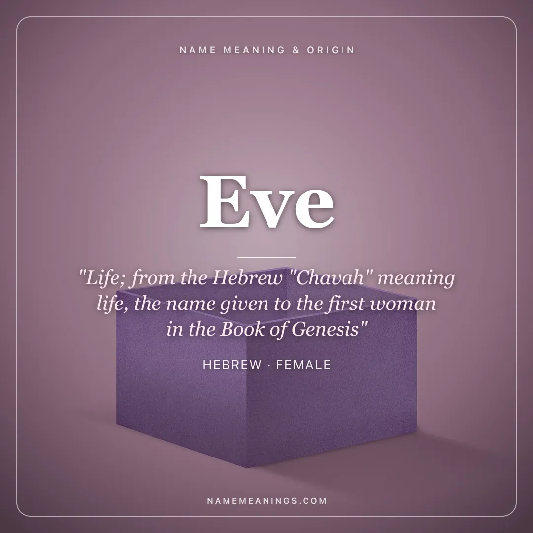 Eve name meaning "Life; from the Hebrew "Chavah" meaning life, the name given to the first woman in the Book of Genesis" - Hebrew female name share card | NameMeanings