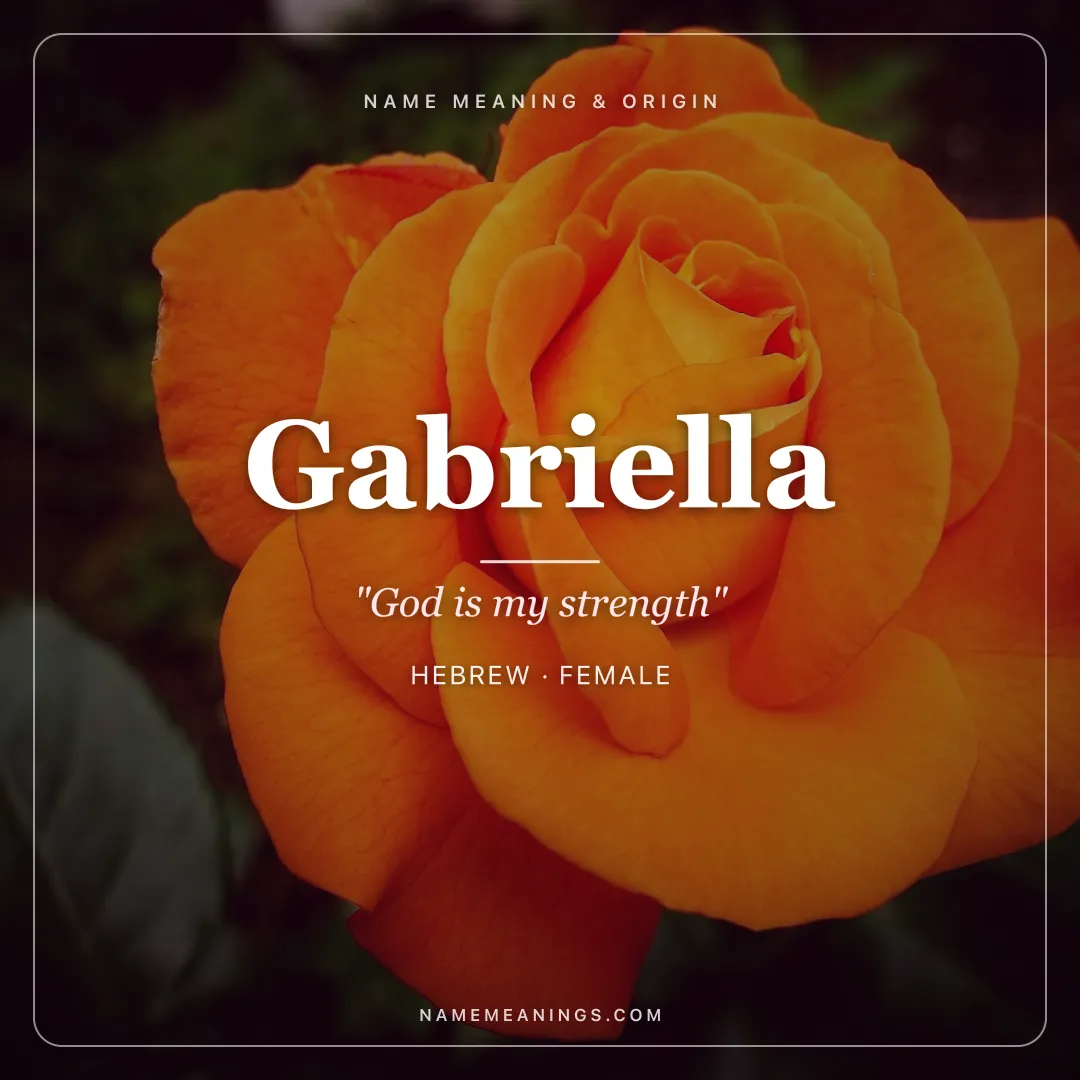 Gabriella name meaning "God is my strength" - Hebrew, Italian female name share card | NameMeanings