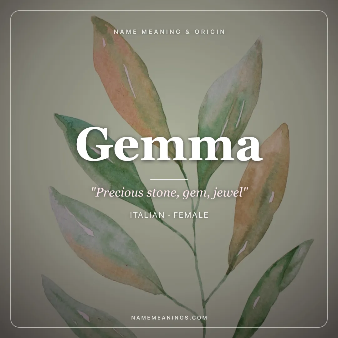 Gemma name meaning "Precious stone, gem, jewel" - Italian, Latin female name share card | NameMeanings