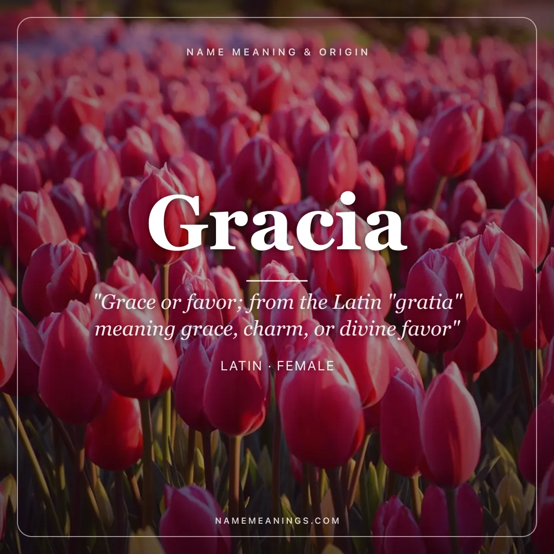 Gracia name meaning "Grace or favor; from the Latin "gratia" meaning grace, charm, or divine favor" - Latin female name share card | NameMeanings