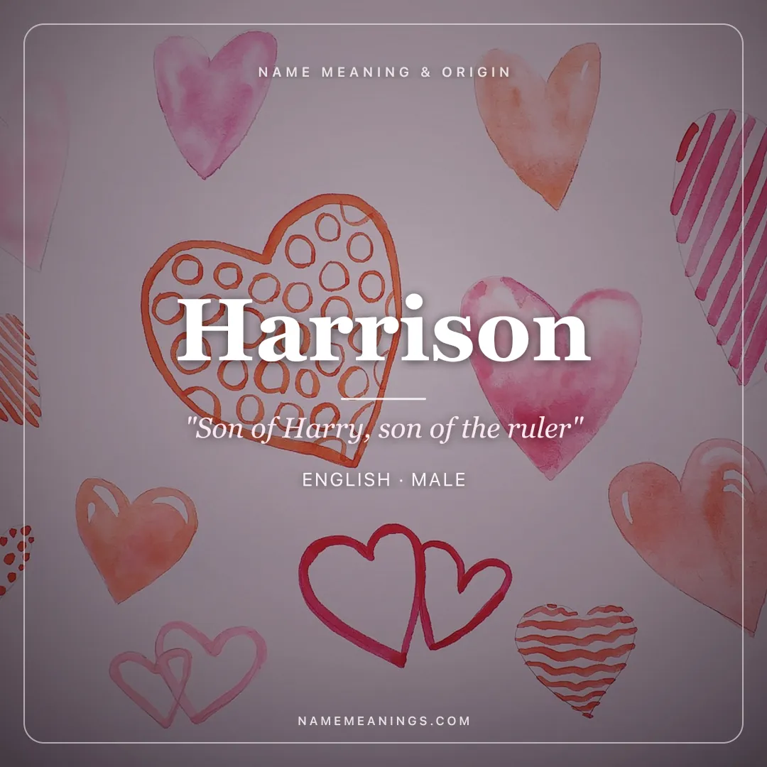 Harrison name meaning "Son of Harry, son of the ruler" - English male name share card | NameMeanings
